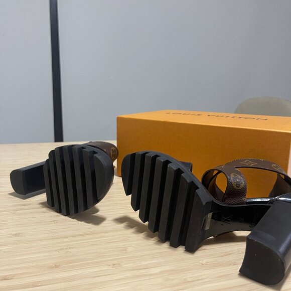 Louis Vuitton Black & Monogram Canvas Heels Star Trail Sandals Size 36 - Picture 8 of 10